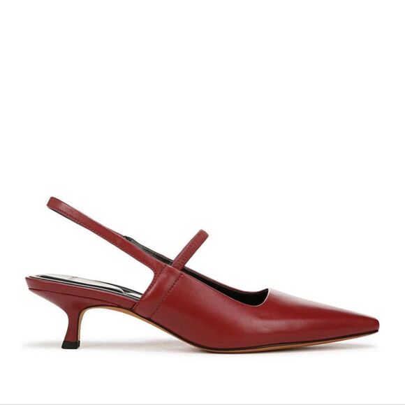 VINCE Venice Slingback Pointed Toe Kitten Heel Pump In Crimson Red Leather US 8 - Picture 2 of 8